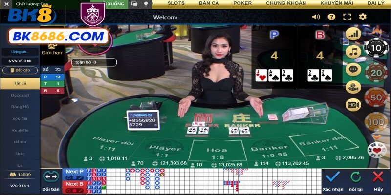Chơi baccarat trực tuyến cùng dealer nóng bỏng tại BK8